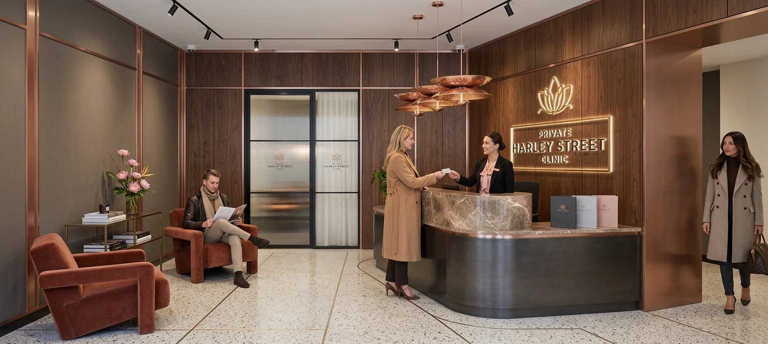 The Private Harley Street Clinic interior environment — reception area or treatment corridor